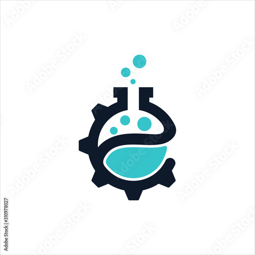 initial E, laboratory logo, gear logo