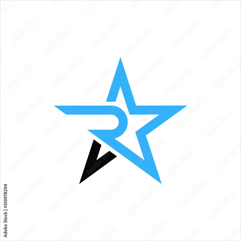 combination logo that combines the shape of a star and the initial letter R with an abstract model. combination logo that combines the shape of a star and the initial letter R with an abstract model.