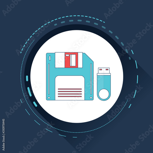 floppy with pen drive icon with flat style.