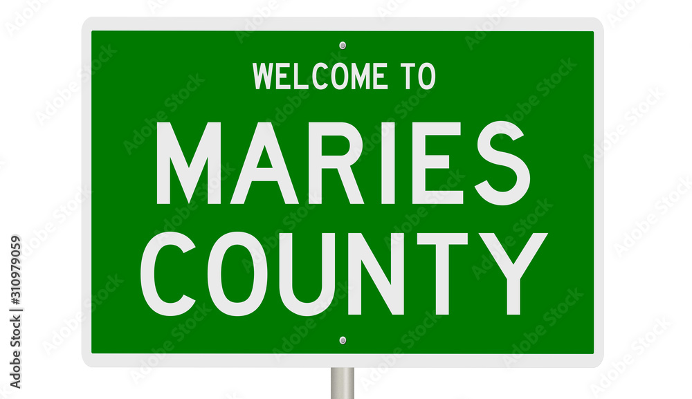 Rendering of a green 3d highway sign for Maries County