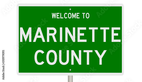 Rendering of a green 3d highway sign for Marinette County photo