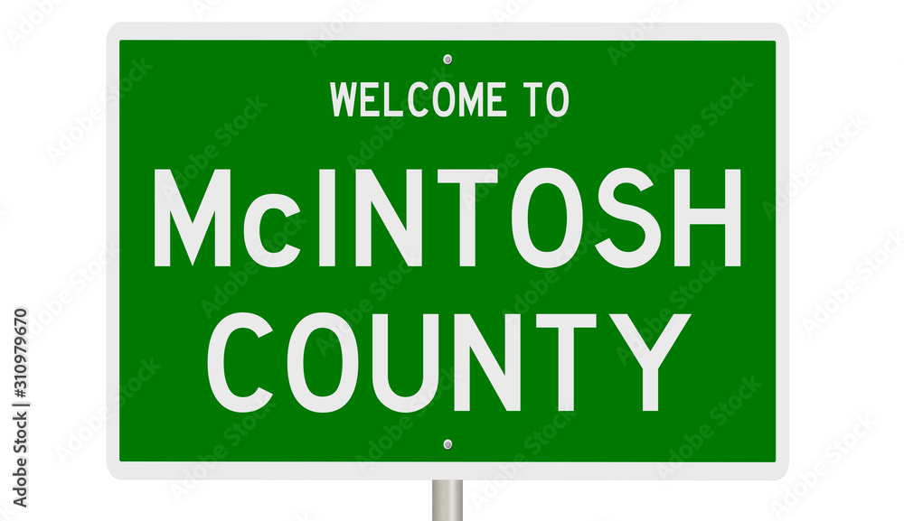 Rendering of a green 3d highway sign for McIntosh County