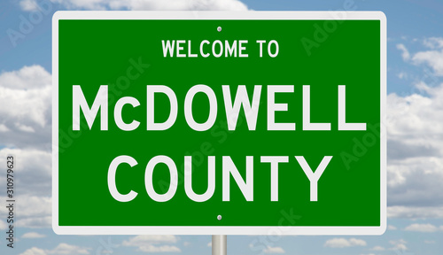 Rendering of a green 3d highway sign for McDowell County photo