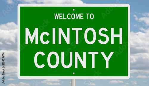 Rendering of a green 3d highway sign for McIntosh County photo