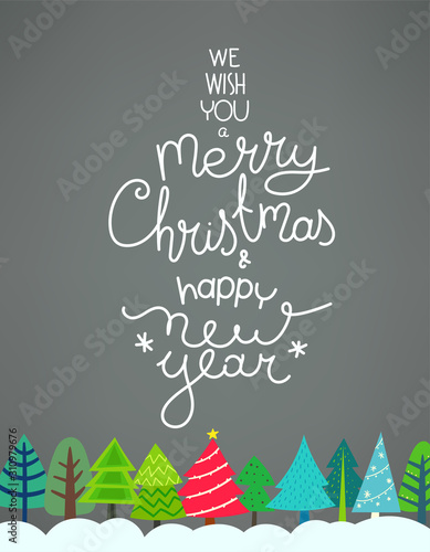Merry Christmas and happy new year cartoon style flat illustration