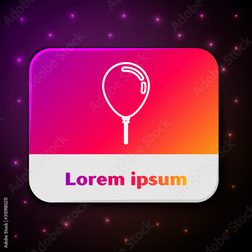 White line Balloon with ribbon icon isolated on black background. Rectangle color button. Vector Illustration