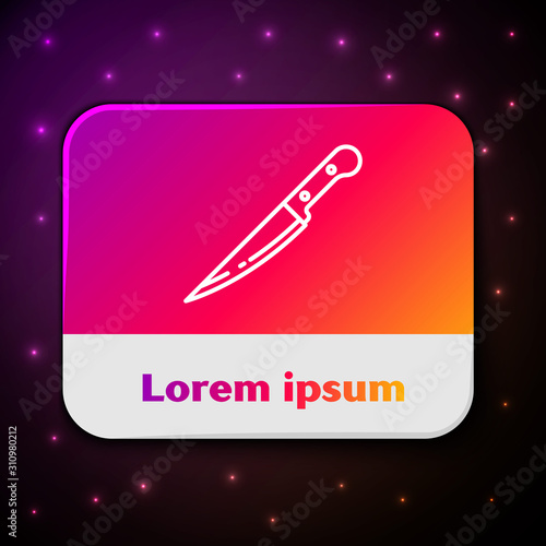 White line Knife icon isolated on black background. Cutlery symbol. Rectangle color button. Vector Illustration
