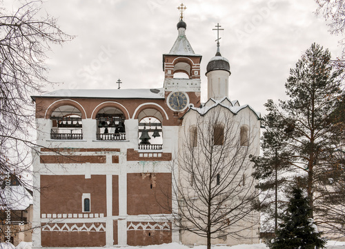 Monastery Belfry (XVI-XVII century). Spaso-Evfimiyev Monaster.  Suzdal. Russia. Golden Ring of Russia Travel. Winter landscape photo