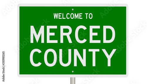 Rendering of a green 3d highway sign for Merced County photo