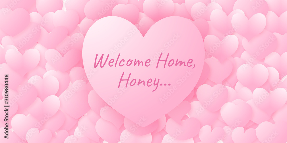 Pink welcome home honey greeting card background wallpaper illustratation design.