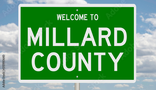 Rendering of a green 3d highway sign for Millard County photo