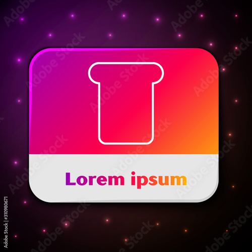 White line Bread toast for sandwich piece of roasted crouton icon isolated on black background. Lunch, dinner, breakfast snack. Rectangle color button. Vector Illustration