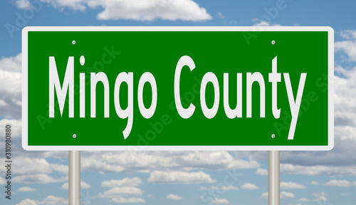 Rendering of a green 3d highway sign for Mingo County photo