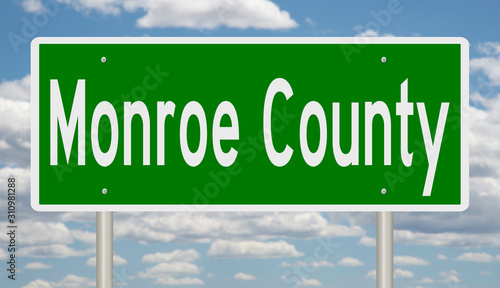 Rendering of a green 3d highway sign for Monroe County photo