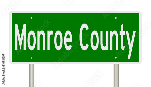 Rendering of a green 3d highway sign for Monroe County photo