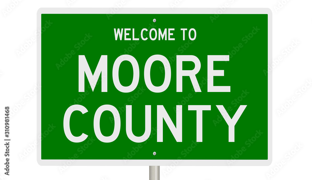 Rendering of a green 3d highway sign for Moore County