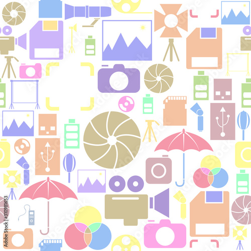 photo equipment seamless pattern background icon.
