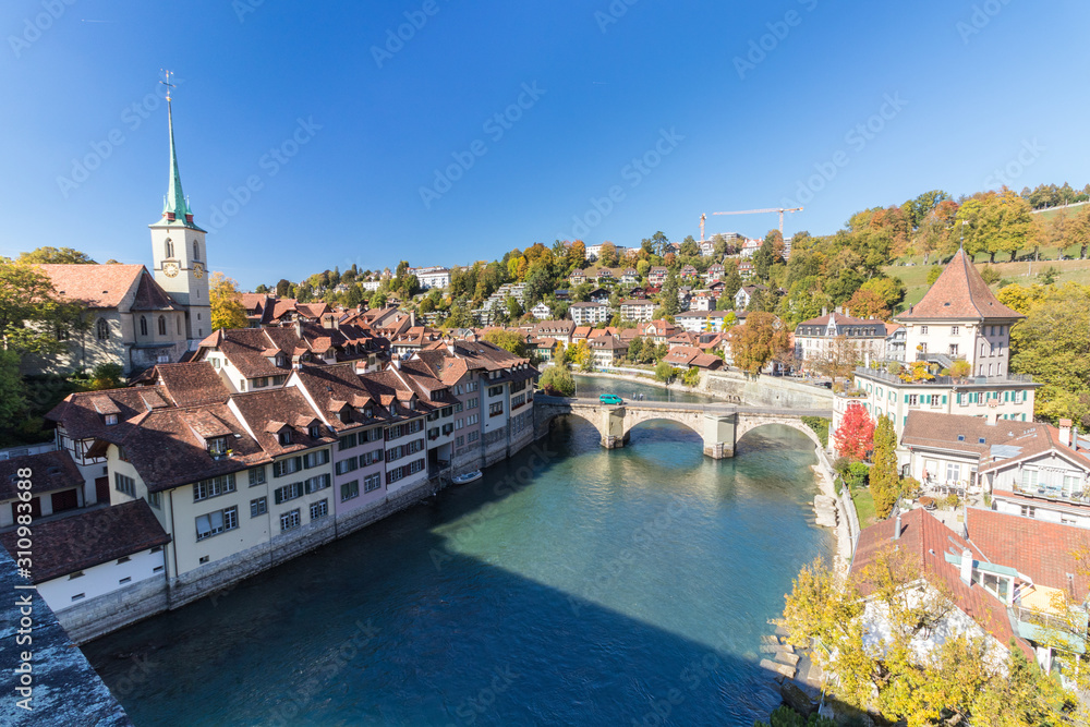 Nydeggkirche church in Bern surrounded by old town in Switzerland