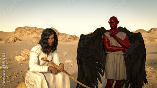 Quadro em tela Jesus in the desert is tempted by the devil