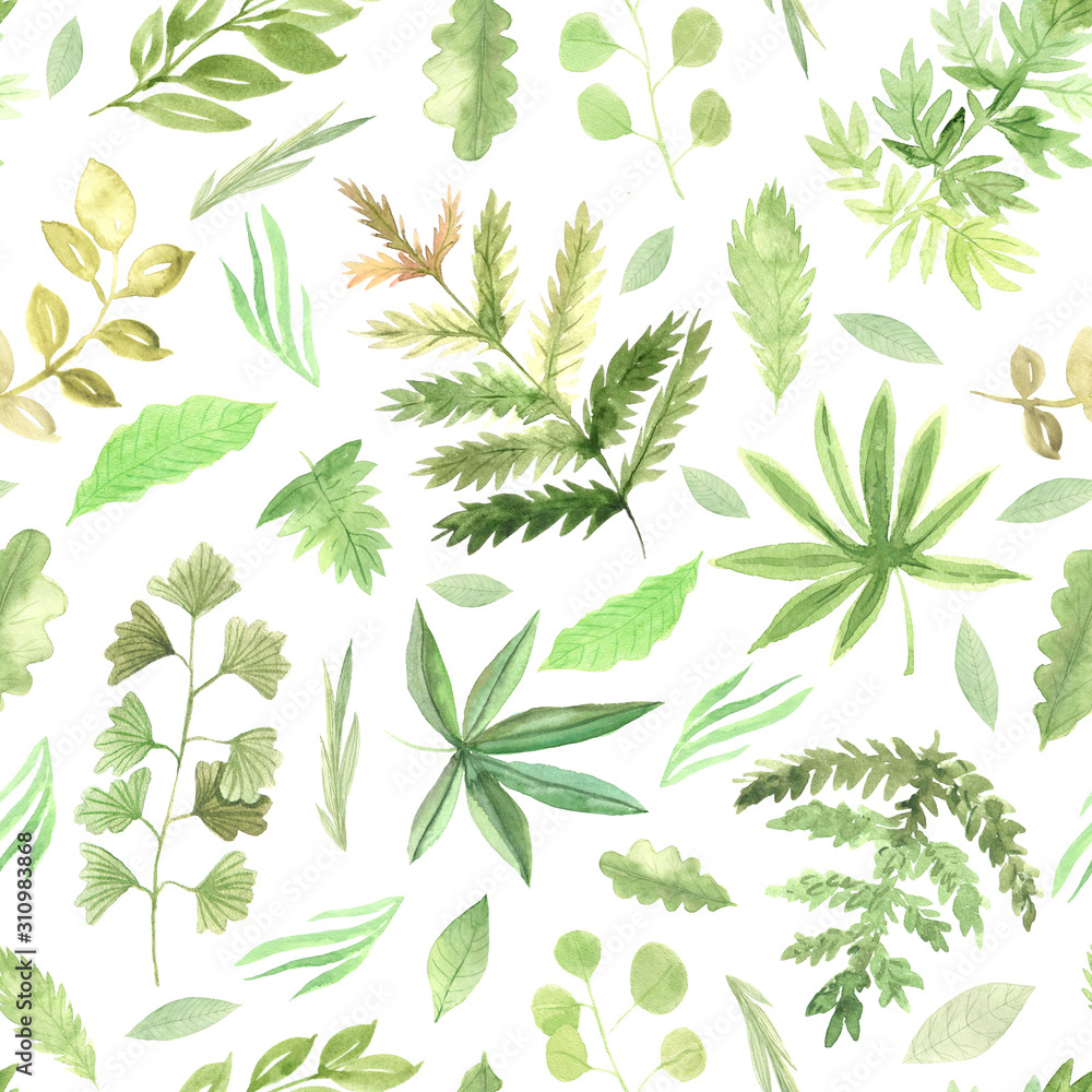 Seamless pattern with watercolor green leaves Seamless pattern with watercolor green leaves