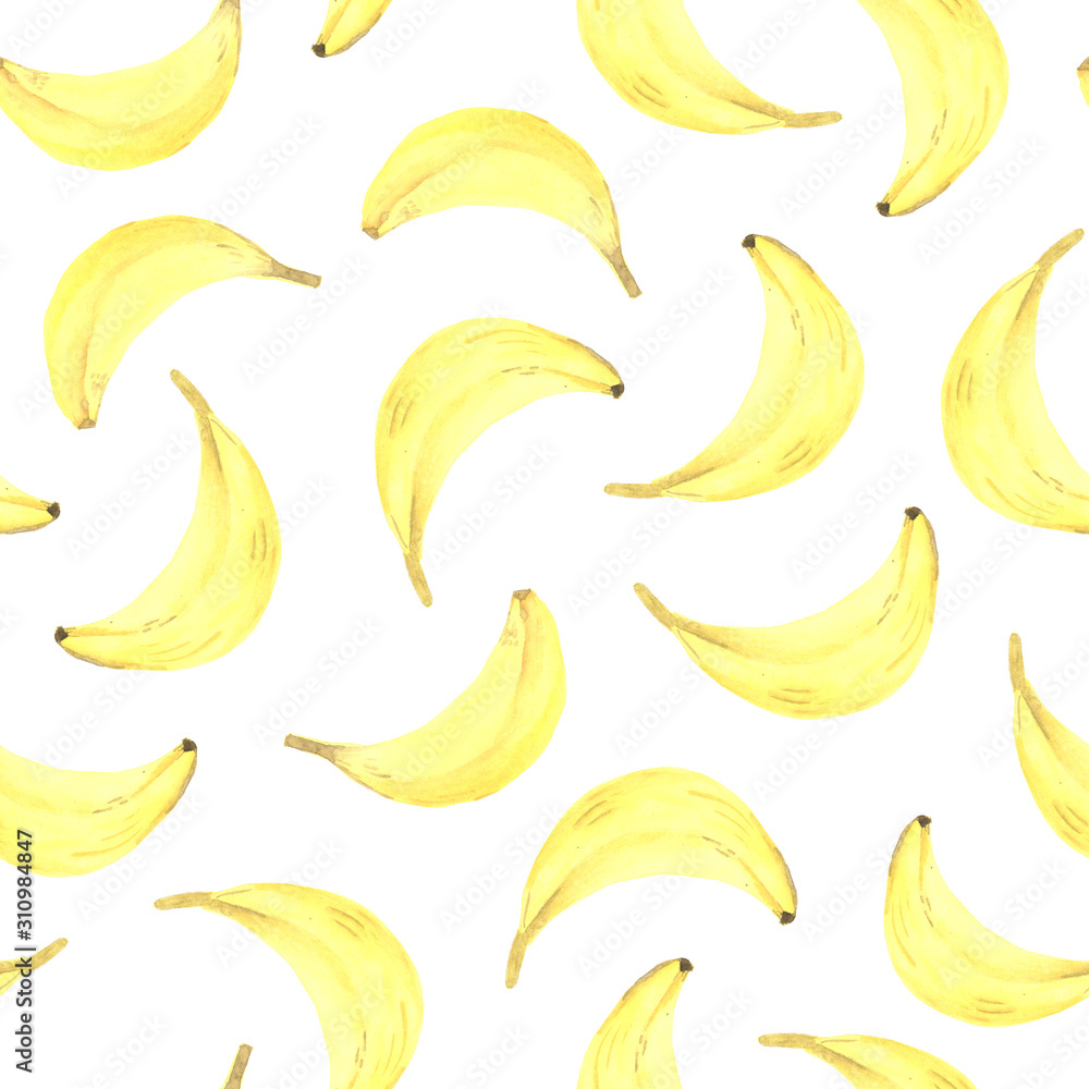 Watercolor banana seamless pattern