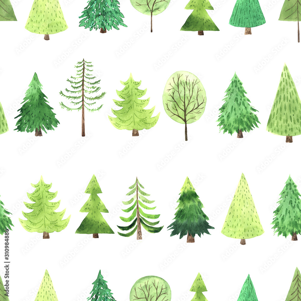 Fototapeta premium Seamless pattern with bright green Christmas Tree