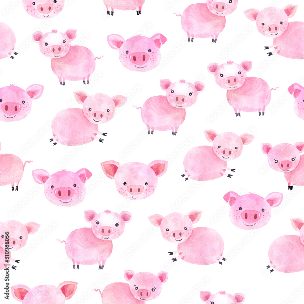 Watercolor cute pigs seamless pattern Watercolor cute pigs seamless pattern