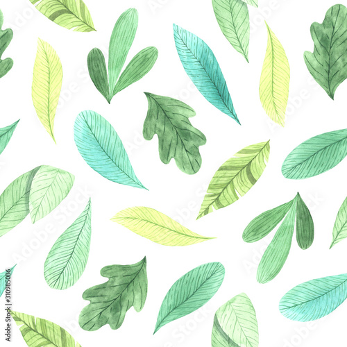 Seamless pattern with watercolor green leaves © lisagerrard99