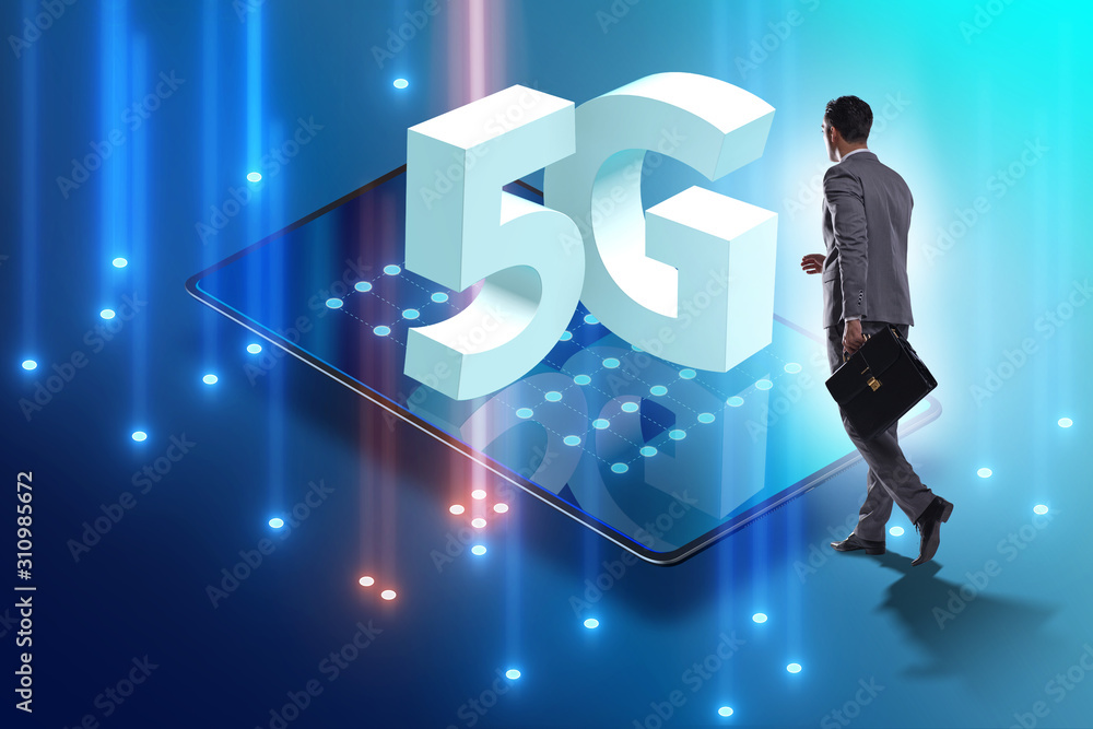 Businessman in 5g high internet speed concept Businessman in 5g high internet speed concept