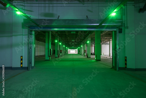 Perspective view of entrance passage of underground large parking lot