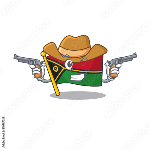 flag vanuatu Scroll mascot performed as a Cowboy with guns