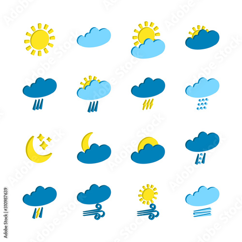 Weather 3d forecast icons set isolated on white background. Weather isometric symbols in modern style. Symbols for web site design and mobile apps. Vector illustration