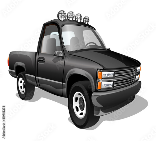 Cartoon pickup truck isolated on white background. Vector illustration.