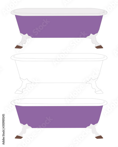 bath with legs in the shape of hooves vector illustration
