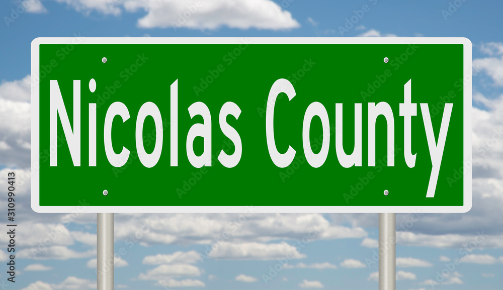 Rendering of a green 3d highway sign for Nicolas County Rendering of a green 3d highway sign for Nicolas County