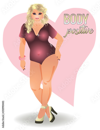 Body positive plus size beautidul woman, vector illustration