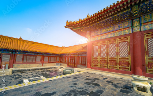 At the moment of the sunset,In the The inner hall of the palace of the Forbidden City in beijing.