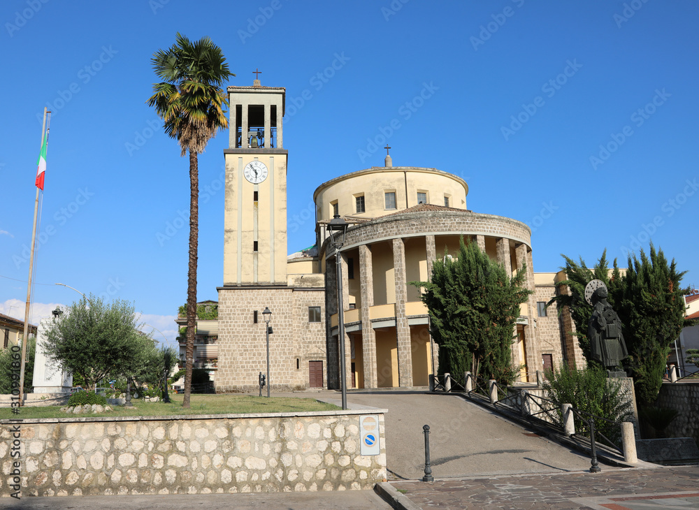 ancient Church with bell tower in Aquino Town in Italy