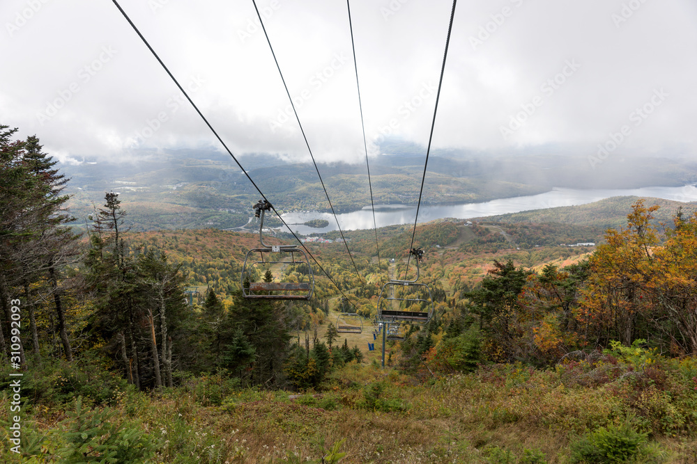 View of the old funicular or cable car in the mountains of the city Mont-Tremblant. Canada