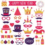 New Year 2020 party hats and crowns, banners and photo booth props set 