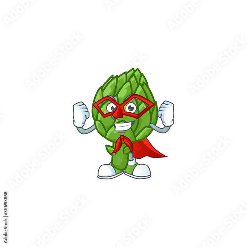 A cartoon of artichoke with Super hero costume