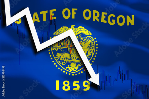 Wallpaper Mural Oregon US State background with waving flag white arrow and stocks chart fall down. Torontodigital.ca