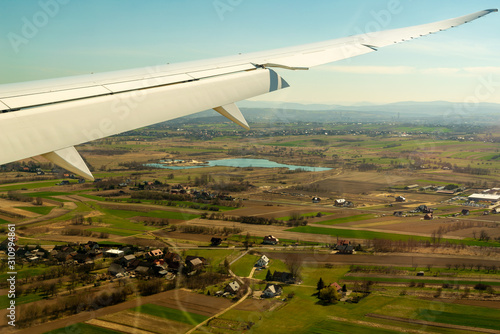 Aerial view from the plane on Krakow, Poland