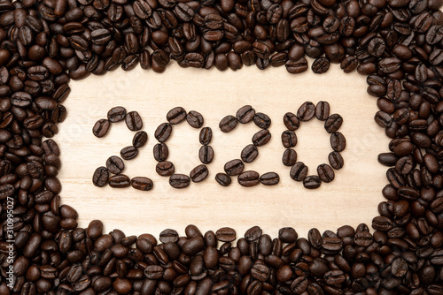 Coffee beans in shape of  2020 . NO edit.