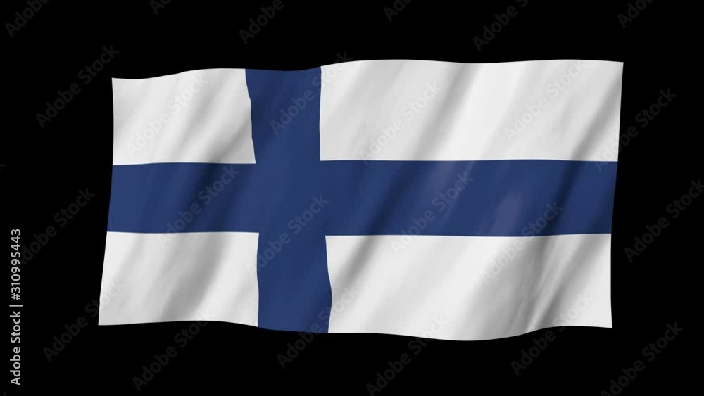 The Finnish flag flag in 3d, waving in the wind, on black background. The Finnish flag flag in 3d, waving in the wind, on black background.
