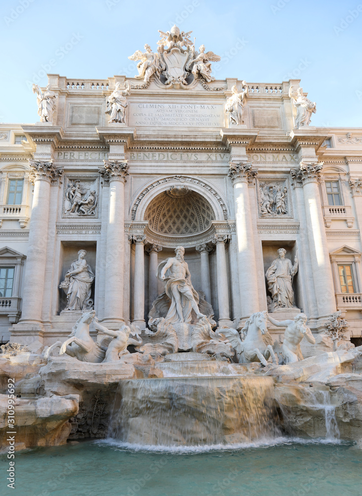 Famous large fountain  in Rome Italy called Fontana di Trevi