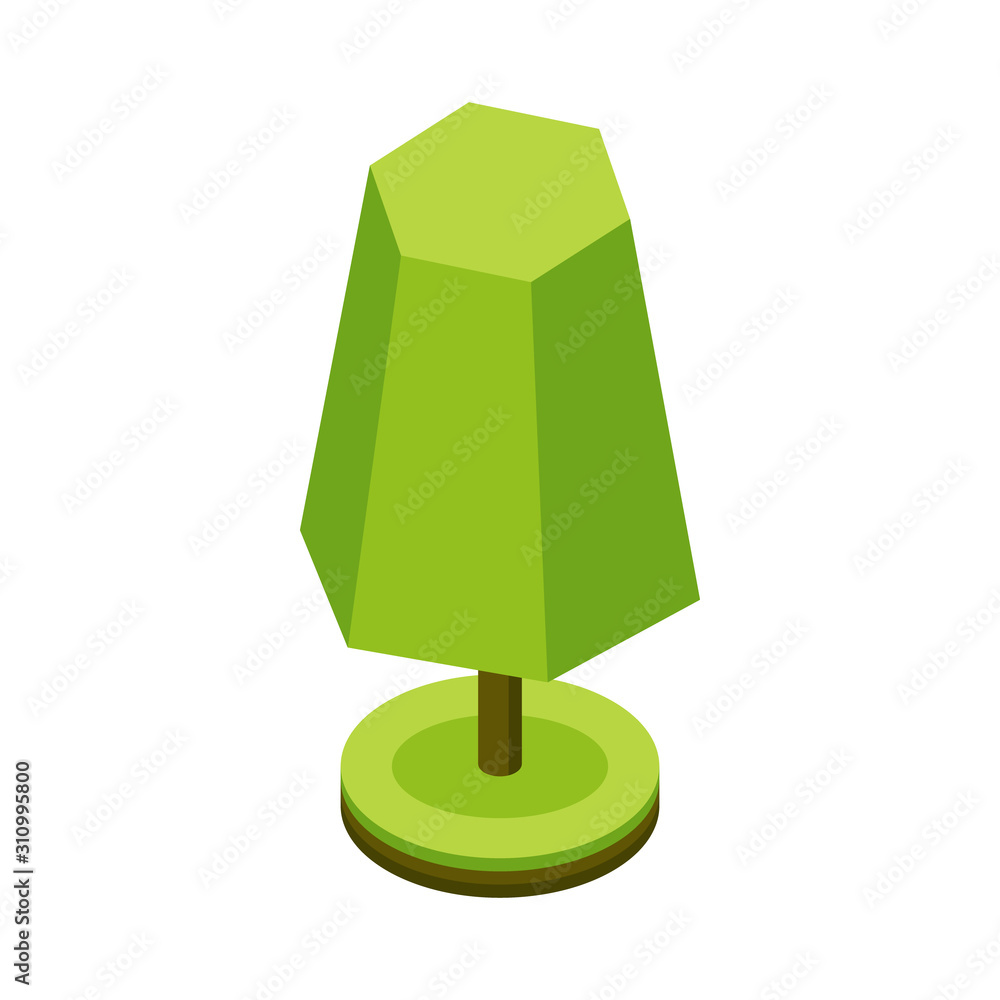 Obraz premium 3d isometric stylized green tree. City plant. Geometric prism shape icon for isometric maps, games and design. Vector illustration.