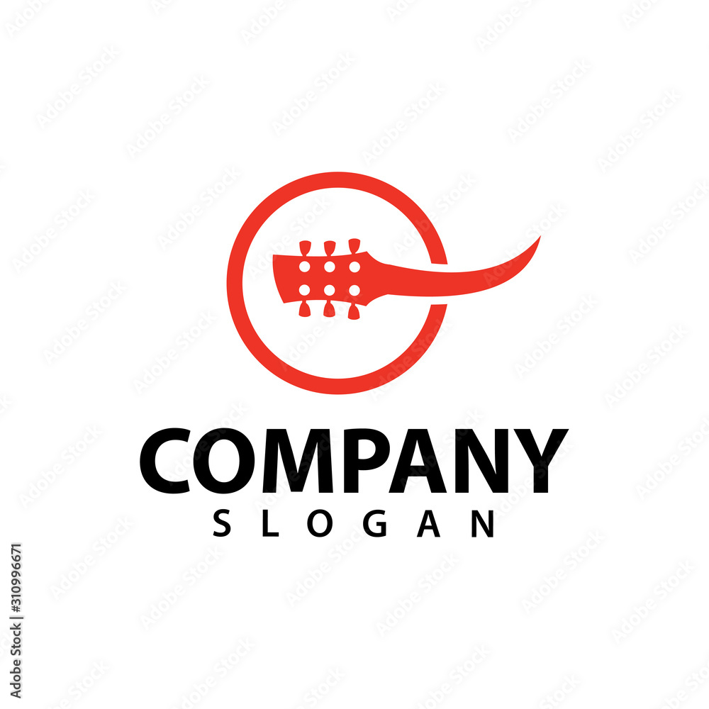 Guitar logo template, music design vector icon illustratio