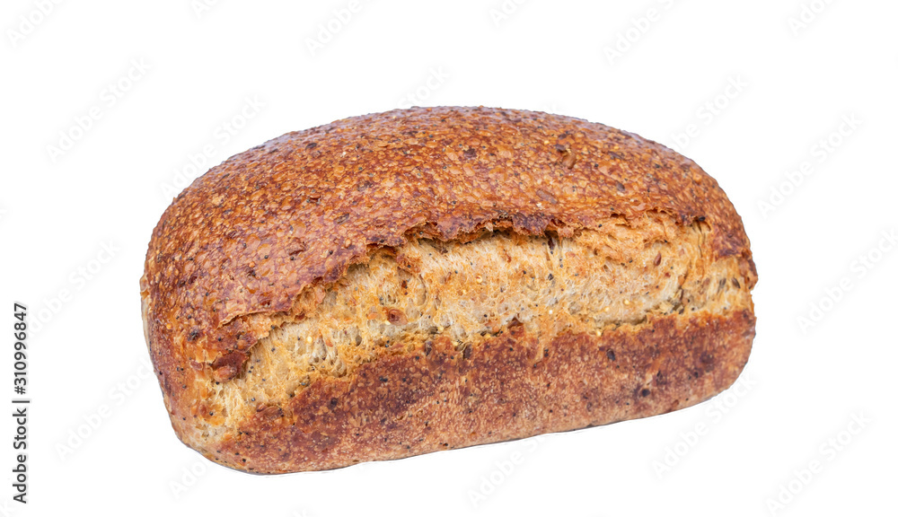 close up of organic brown bread with cereal and grains for healthy isolated on white background with clipping path. close up of organic brown bread with cereal and grains for healthy isolated on white background with clipping path.