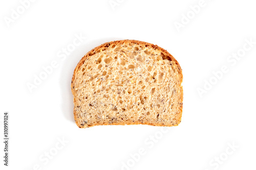 close up of organic brown bread with cereal and grains for healthy isolated on white background with clipping path. 